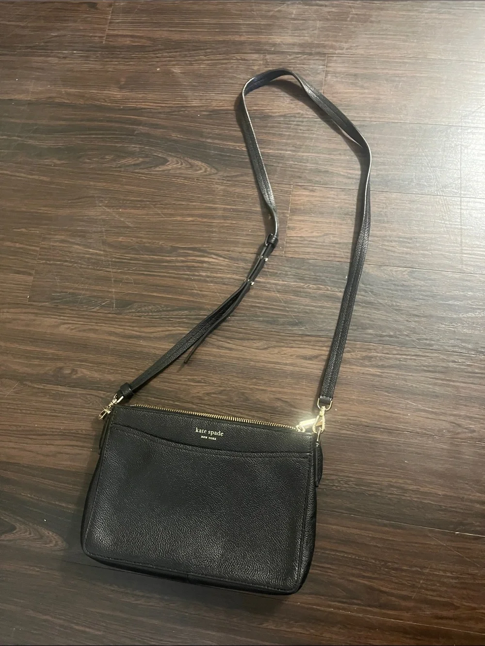 kate spade Black Leather Crossbody with Gold Hardware